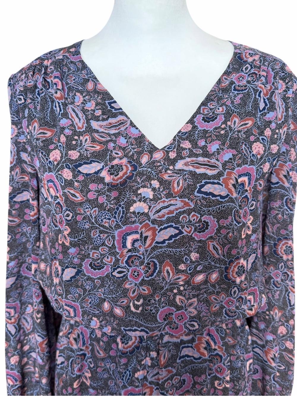 Evereve Dress Size Large Purple Paisley Romantic Fall Cottagecore Ruffle Boho - Picture 5 of 8